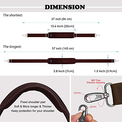 ZINZ Bag Shoulder Strap, Padded Adjustable Shoulder Strap Replacement - color: Brown, size: 57"