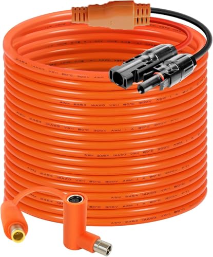 Solar Connector to DC 8mm Adapter Cable 35FT, 12AWG + 14AWG Tinned Copper Wire with DC7909 to DC8020 Adapter, Heavy Duty Charging Cable for Portable Power Station, RV, Outdoor Camping - size: 35FT
