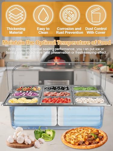 2PCS Pizza Topping Station 10 Pans Stainless Steel Salad Bar for Home - color: Silver, size: 2PCS 10 Pans