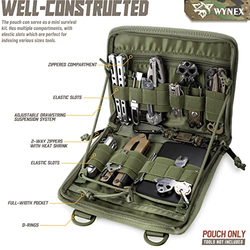 WYNEX Tactical Molle Admin Pouch, Laser-Cut, EDC Organizer Tool Pouch | Utility Organizer EDC Medical Bag, EDC Pocket Modular Pouch, Tactical Accessories EDC Pouch, Include U.S Patch - color: Army Green