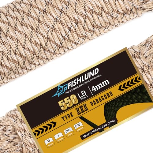 Paracord 550 lb, 7 Strand Paracord Rope 250ft 4mm, Nylon Parachute Cord for Camping, Desert Camo - size: 250ft, style: Desert Camo