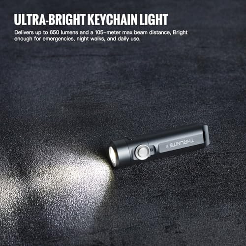 ThruNite Ti Mini Keychain Flashlight USB-C Rechargeable 650 Lumens (Grey) | IPX-6 Waterproof EDC Pocket Light, Magnetic Tail, 5 Modes, 6061-T6 Aluminum, 26.5g for Camping Hiking Everyday Carry Gift - color: Grey Cool White