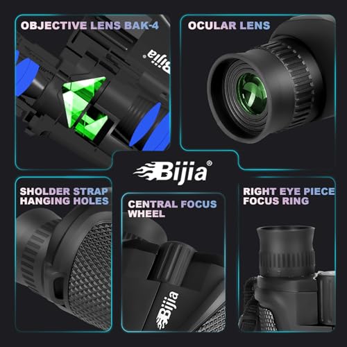 BIJIA 12 x 25 Compact Binoculars for Adults and Kids, Easy Focus Small Binoculars with BAK4 Prism, Large Eyepiece, Waterproof, Low Light Vision for Travel, Hiking, Bird Watching, Hunting, Concerts