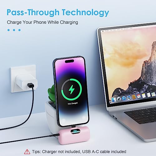 [2 Pack] Small Portable Charger for iPhone14/13, 5000mAh PD Fast Charging Power Bank, LCD Display Cute Mini Battery Pack Compatible with iPhone 14/14 Pro Max/13/13 Pro/12 Pro/11/XR/X/8-Black+Pink - color: Black+Pink