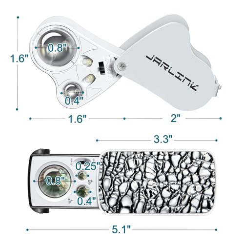 JARLINK 2 Pack 30X 60X 90X Illuminated Jewelers Loupe | Foldable Magnifier with LED & UV Light, for Gems, Diamonds, Coins and Stamps Identification - color: White