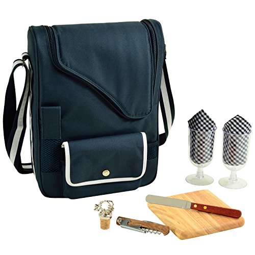 Picnic at Ascot Original Insulated Wine and Cheese Cooler Bag - Designed, Assembled & Quality Approved in the USA - color: Navy/White