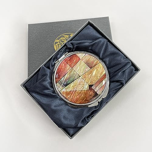 Portable Makeup Compact Double Magnifying Mirror Cosmestic Foldable Pocket Style Unique Mother of Pearl Design (Patchwork) - color: Patchwork