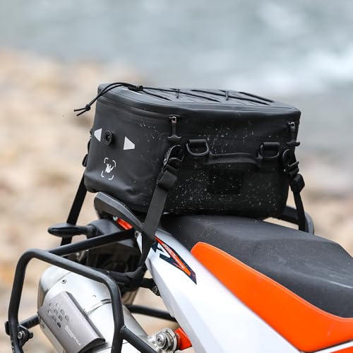 Rhinowalk 16L Waterproof Motorcycle Tail Bag – Dual Mount Rear Seat or Case Pack with MOLLE Panel, Thermal Lining, Camera Storage Dividers, Quick-Release Straps, Shoulder Carry Option (MFT2306) - style: 16l Tail Bag Mft2306