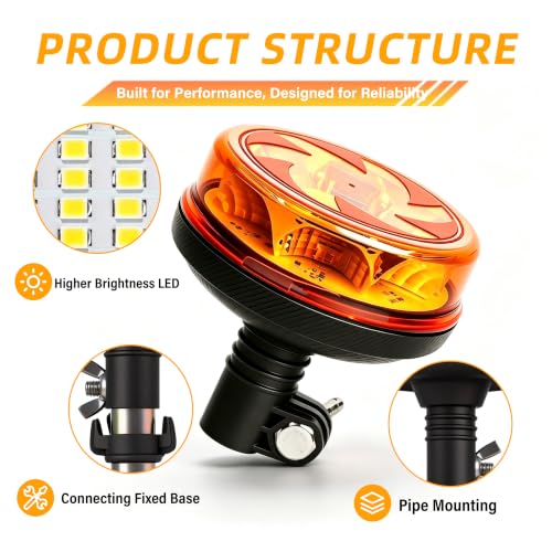 1Pcs Led Beacon Light Yellow Strobe Lights for Trucks 12V 24V Orange Beacon Light Rotating Beacon with 6 Modes for Car Truck UTV SUV Tractor Forklift Golf Cart Trailer
