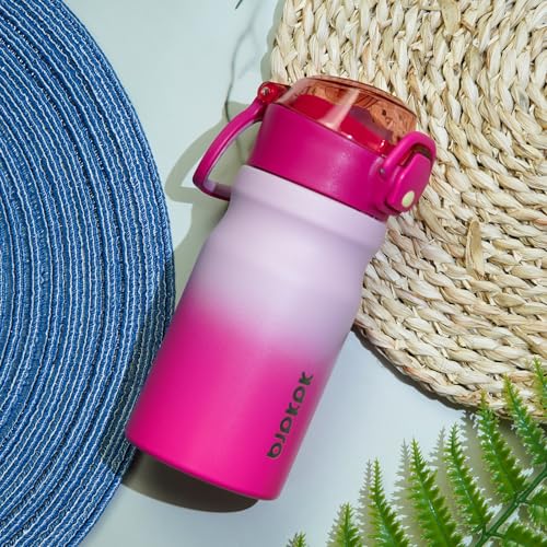 BJPKPK 14 oz Insulated Water Bottle, Straw, Handle, Stainless Steel Flask | Leak Proof Locking Lid, Double Wall Vacuum, Keeps Hot/Cold, BPA Free, Travel & Sports, Light Blue Leopard - color: A-Light Blue Leopard, size: 14 Ounces