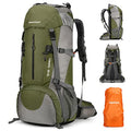 King'sGuard 70L Hiking Backpack with Rain Cover Lightweight Waterproof Travel Camping Backpack Large Backpacking Pack - color: Army Green