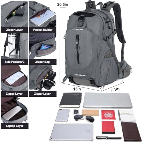 FENGDONG 40L Waterproof Lightweight Hiking,Camping,Travel Backpack for Men Women Gray - color: A3- Gray