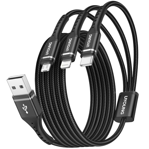 3 in 1 Charging Cord, Multi Charging Cable Long Phone Charger 10 FT, 2 Pack | USB Cable with Lightning, Type C, Micro USB Ports, Nylon Braided Universal Charger for Apple, Samsung, Google Phones, Tablet - color: Black, size: 10FT, style: USB A to Multiple