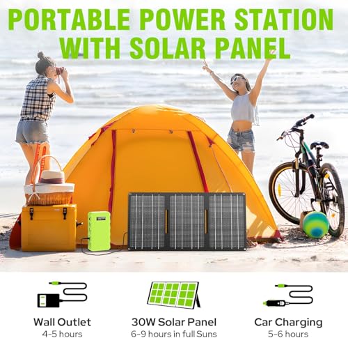 Powkey 24000mAh Portable Power Station with Panels Included 30W - color: Green+black