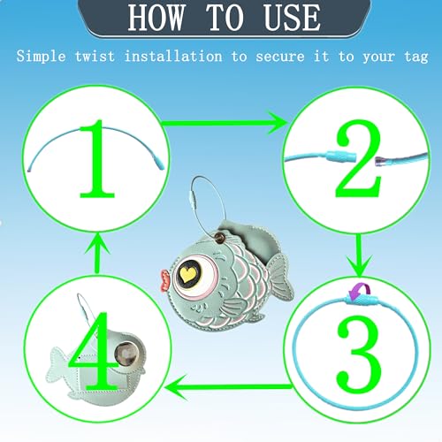PU Leather Luggage Tag with Airtag Holder Case Set and Name ID Label - color: Blue Fish A