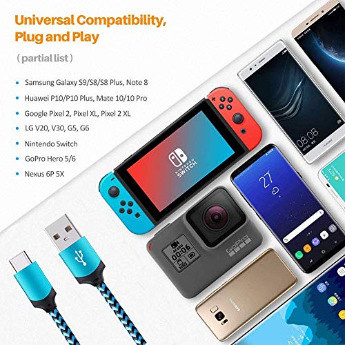 Type C Charger,5Pack Premium 6FT Braided USB A to USB C Cable Android Charger Cord Fast Charger for Samsung Galaxy S23 Ultra A14 A13 A23 A33 A53 A73 S22 S21 S20 S10 S9 S8 Plus Note 20 Ultra,LG G8 V60 - color: White,Blue,Rosered,Purple,Green