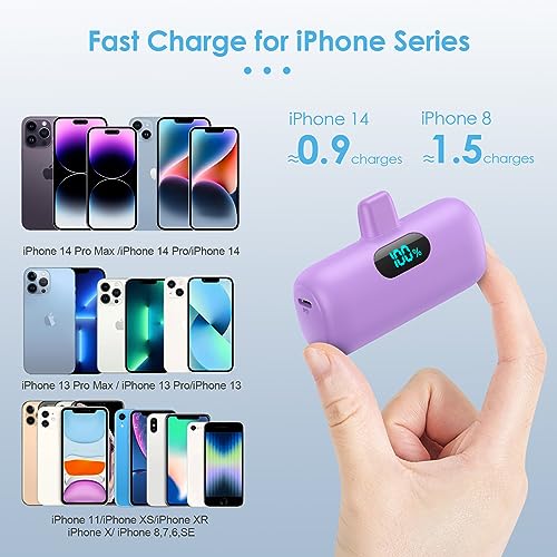 [2 Pack] Small Portable Charger for iPhone,Upgraded 5000mAh PD Fast Charging Power Bank, LCD Display Cute Mini Battery Pack Compatible with iPhone 14/14 Pro Max/13/13 Pro/12 Pro/11/XR/X/8,Blue+Purple - color: Blue +Purple