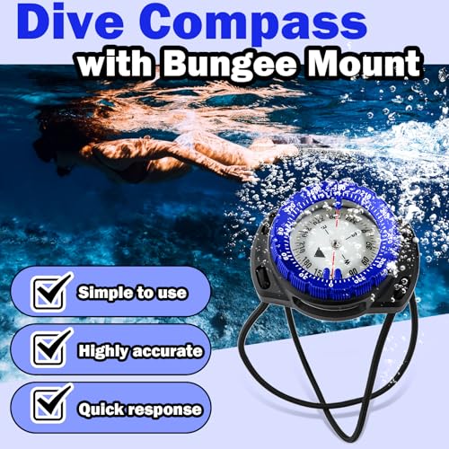 Scuba Dive Waterproof Wrist Compass with Bungee Mount - color: Blue