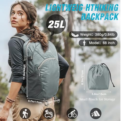 G4Free 25L Lightweight Hiking Backpack for Men Women - color: Grey