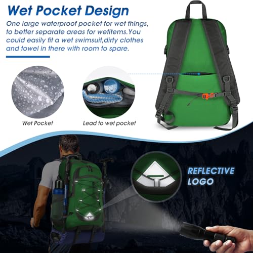 IGOLUMON Hiking Backpack 40L Packable Lightweight Camping Daypack Men Women | Multi-compartment storage Water-resistant Foldable Nylon Material Hiking Day pack for Camping Cycling Outdoor - color: Grass Green