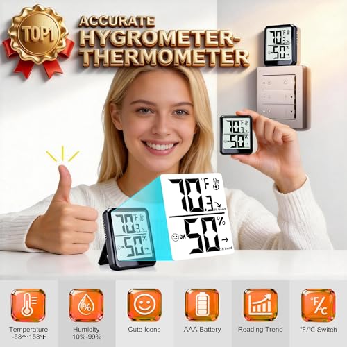 Room Thermometer Indoor Hygrometer Digital Humidity Meter - color: Black - Upgraded Version, size: 1 - Pack
