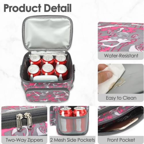 FlowFly Insulated Reusable Lunch Bag Adult Large Lunch Box for Women and Men with Adjustable Shoulder Strap,Front Zipper Pocket and Dual Large Mesh Side Pockets,Graffiti - color: Graffiti