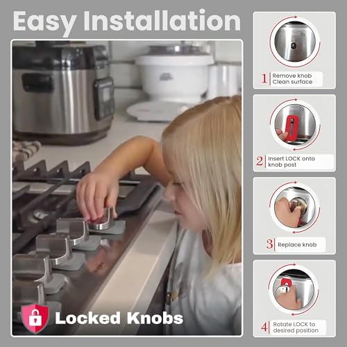 Mom's Choice Award Stove Knob Locks | 5-Pack Silicone Child Safety Lock Set | Safe, Sturdy & Heat-Resistant | Fits Small, Medium, Large Push Turn Knobs to Prevent Accidental Use - Red - color: Red