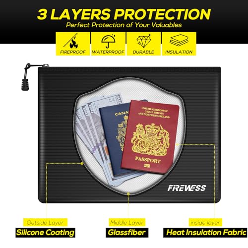 Fireproof Document Bag -2 Pack 8"x5" Non-Itchy Fireproof Money Bag, Waterproof Zipper Holder for Valuables, Fire & Water Resistant Safe Pouch for File,Cash,Passport,Keys - size: 2 Pack 8"x5"