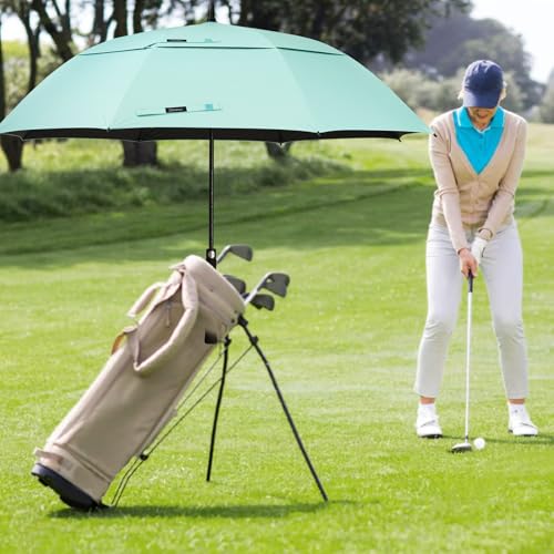 G4Free 47/54/62/68 Inch UV Protection Golf Umbrella Oversized Sun Umbrella | UPF 50+, Auto Open, Vented Double Canopy, Extra Large Coverage, Heavy Duty, Windproof Stick Umbrella - color: Seafoam Blue/Black, size: 68 inch