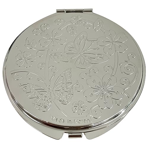 Portable Makeup Compact Double Magnifying Mirror Cosmestic Foldable Pocket Style Unique Mother of Pearl Design (Ivy) - color: Ivy