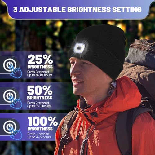 Keains Unisex Beanie with The Light ，Rechargeable LED Headlamp Cap， Warm Knit Hats for Winter Safety Gifts for Men Women Dad - color: Grey