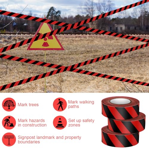 Blosssound 12 Pack Black Red Flagging Tape 1 in x 1800 ft, Non Adhesive Marking Ribbon for Hunting Trails, Hazard Areas and Event Boundaries - color: Black Red