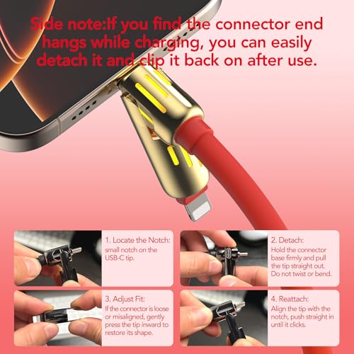 MFish 240W 4-in-1 Fast Charging Cable, Red, 6.6FT | Carrying Case, USB-A & USB-C to USB-C/Lightning, For iPhone 17/16/15/14, MacBook, iPad, Laptop, Samsung S25/S24 - color: Red, size: 6.6Ft