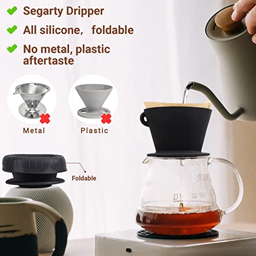 Segarty Silicone Pour Over Coffee Dripper, Black Collapsible Coffee Maker Single Cup with Storage Pouch, Camping Pourover Coffee Slow Brewer for Travel, Backpacking - color: Black, Silicone