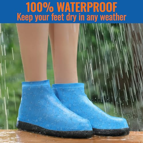 Rain Shoe Covers Waterproof Reusable Galoshes Overshoes - color: Blue, size: X-Large