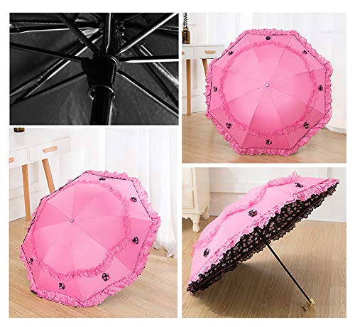 Honeystore Princess Lace Ultraviolet-Proof Folding Umbrella Anti-uv Dome Parasol - color: Fuchsia