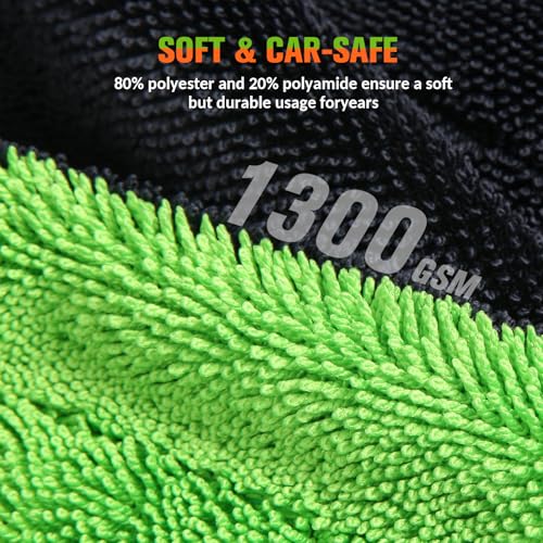 48"x24" XXL Car Drying Towel, 1300GSM Dual-Sided Microfiber Car Drying Cloth, Super Absorbent & Scratch-Free Lint-Free Wash Towel for Car, SUV, Truck & RV Cleaning (Machine Washable)