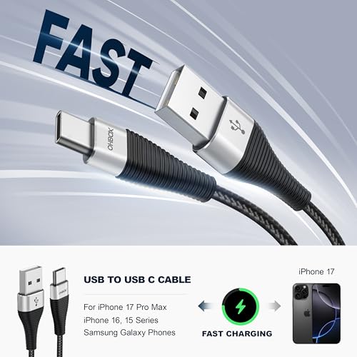 USBA to USBC Cable, USBC Charger Cord Type C Fast Charging Cable 3FT, 2Pack | Nylon Braided iPhone Charging Cord for iPhone 17 16 15, iPad Pro, Air, Mini, Samsung Galaxy S26 Ultra, Pixel 10 Pro XL, Moto - color: Black, size: 3 FT - 2 Pack, style: USB A to