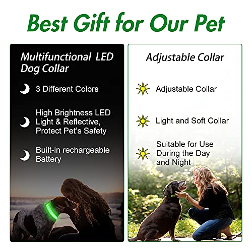 YFbrite Ultra Light Adjustable LED Dog Collar, Light up Dog Collars Rechargeable Glowing in The Dark Collars Visiblity & Safety for Small, Medium, Large Dogs (Green, Small) - color: Green, size: Small