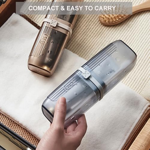 Travel Toothbrush Holder, 2-in-1 Toothbrush Case with Rinse Cups - color: Smoky Blue