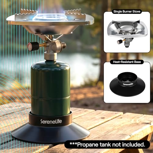 Portable Propane Camping Stove 10,000 BTU Single Burner, Compact Outdoor Cooking Stove for Backpacking & Camp Use, Easy Setup, Stable Base, Small Cooking Stove, Fuel Tank Not Included