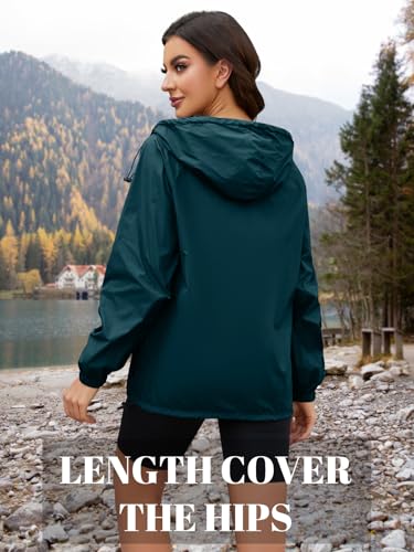 CRIPOM Packable Rain Jacket Women Waterproof Lightweight Jacket With Hood Womens Windbreaker Jacket S-XXL - color: Dark Blue, size: Small