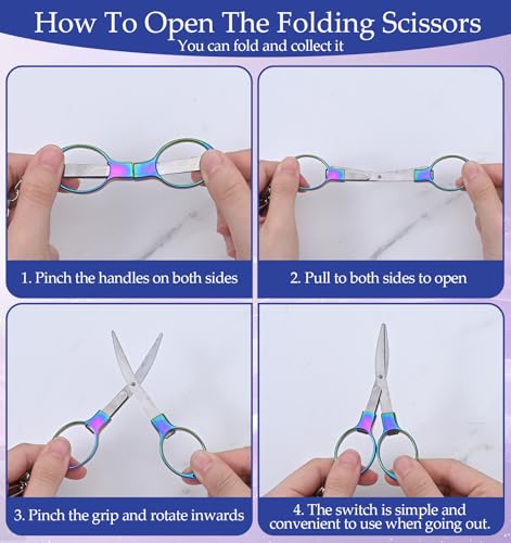 3 Pcs Mini Folding Scissors, Stainless Steel Travel Scissors TSA Approved, Portable & Compact for Nurse, Office, Craft, Sewing