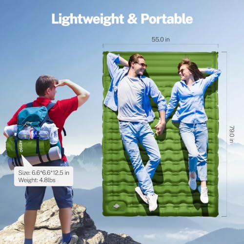 OGERY Double Sleeping Pad for Camping, 6" Extra-Thick Reinforced - color: Green, size: Full