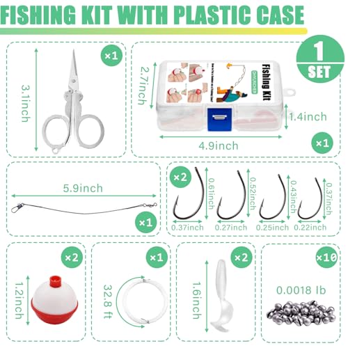 Compact Mini Fishing Kits Bulk – Emergency Survival Fishing Tackle Kits with Case for Beginners, Outdoor Operation, Shoebox Stocking Stuffer for Kids