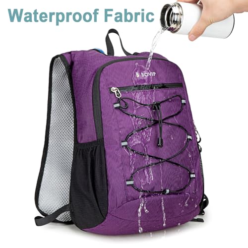 BOVIP Lightweight Hydration Back,15L Multipurpose Hiking Backpack with 1.5L Water Bladder ,Hydro Water Daypack for Cycling Hiking Rave for Men Women - size: Purple