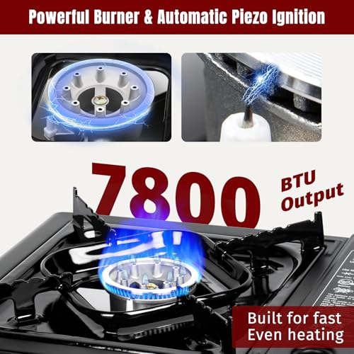 SHINESTAR Portable Butane Camping Stove with Carrying Case, 7800 BTUs | Automatic Ignition, for Outdoor Cooking, Camping, Emergencies, BBQ, Hiking & Backpacking, Tailgating Essentials - color: Black - 7800 BTU Butane