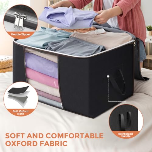 90L Large Storage Bags, 4 Pack Clothes Storage Bins Closet Organizers - color: Black, size: 4 Pack-90L