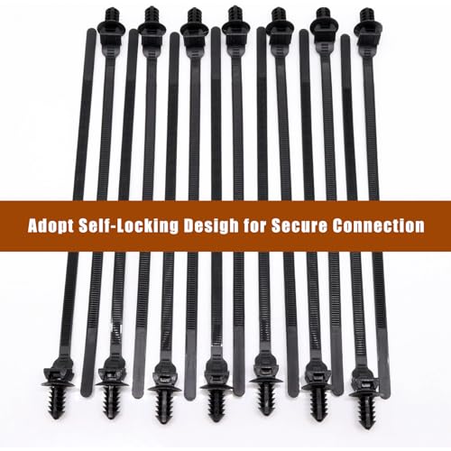 Push Mount Zip Ties, 8 inch Cable Zip Tie Black Wire Tie with Push Pin Fir Tree Zip for Indoor and Outdoor (100 Pack) - size: 8.3x0.2inch (100Pcs)