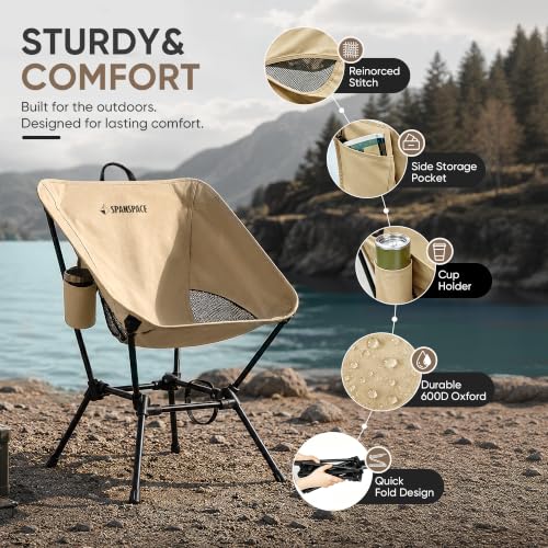 Ultralight Camping Chair for Adults, 3.6 lb Portable Seat, 350 lb Capacity - color: Brown